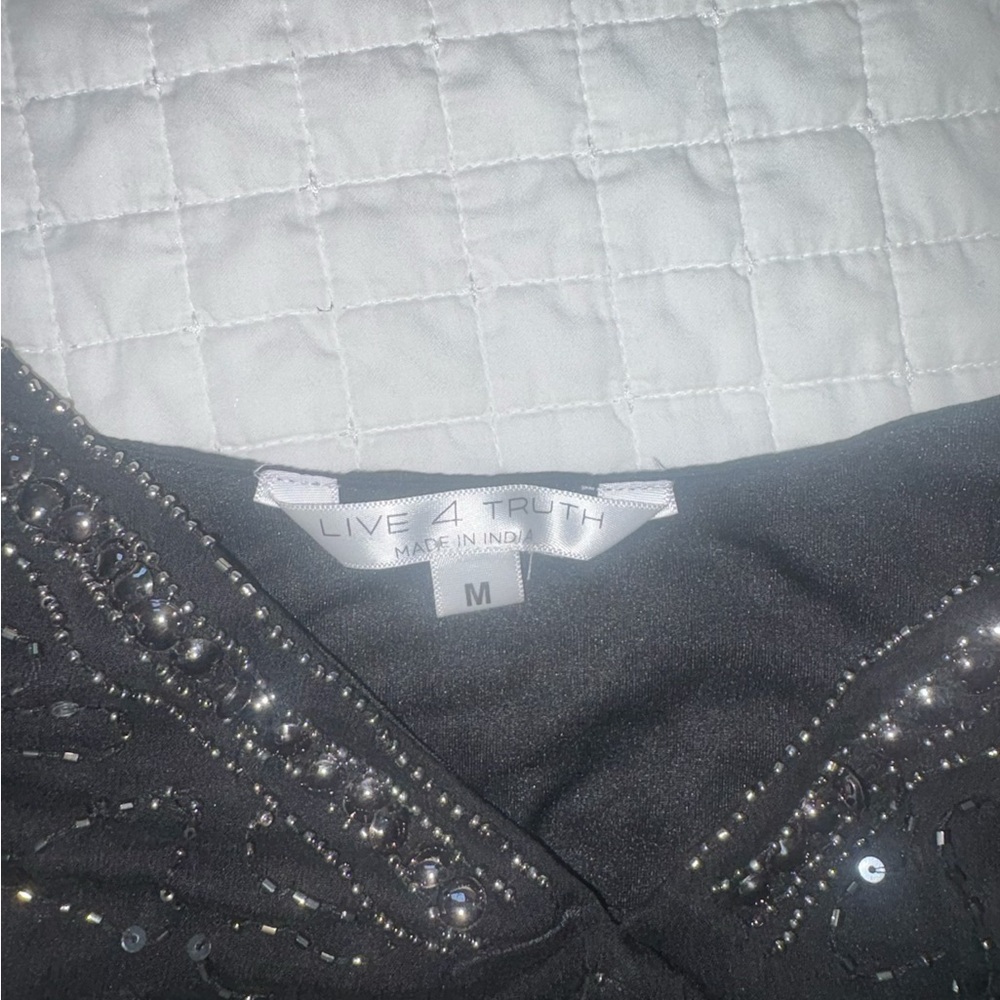 Live 4 Truth Black Beaded V-Neck tank Top with Sequin Detail
